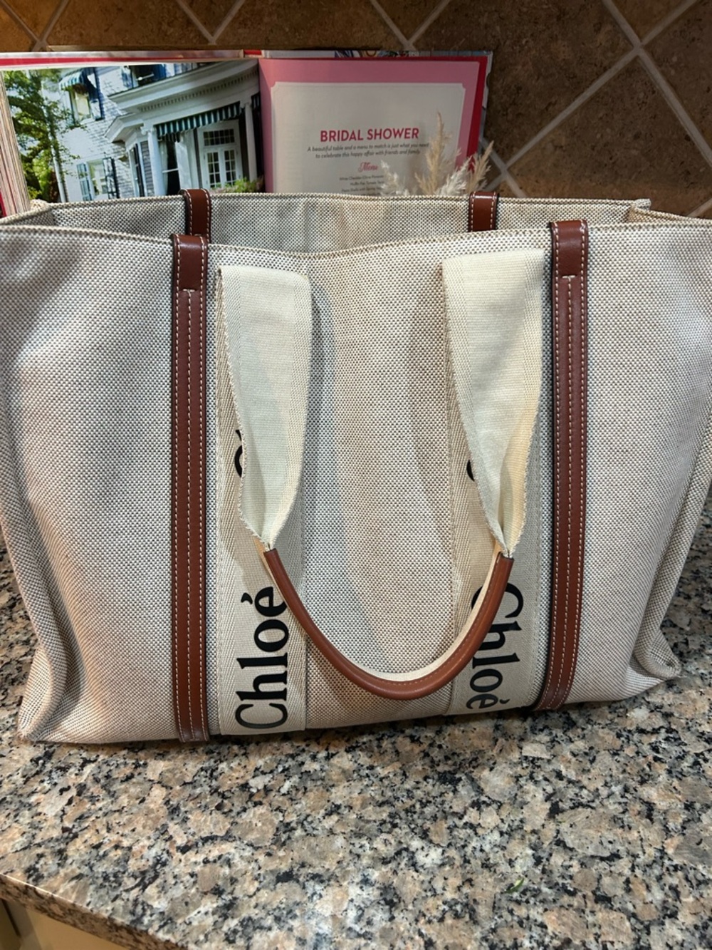 Large Chloe Canvas Tote Bag with Brown Trim - Picture 7 of 11